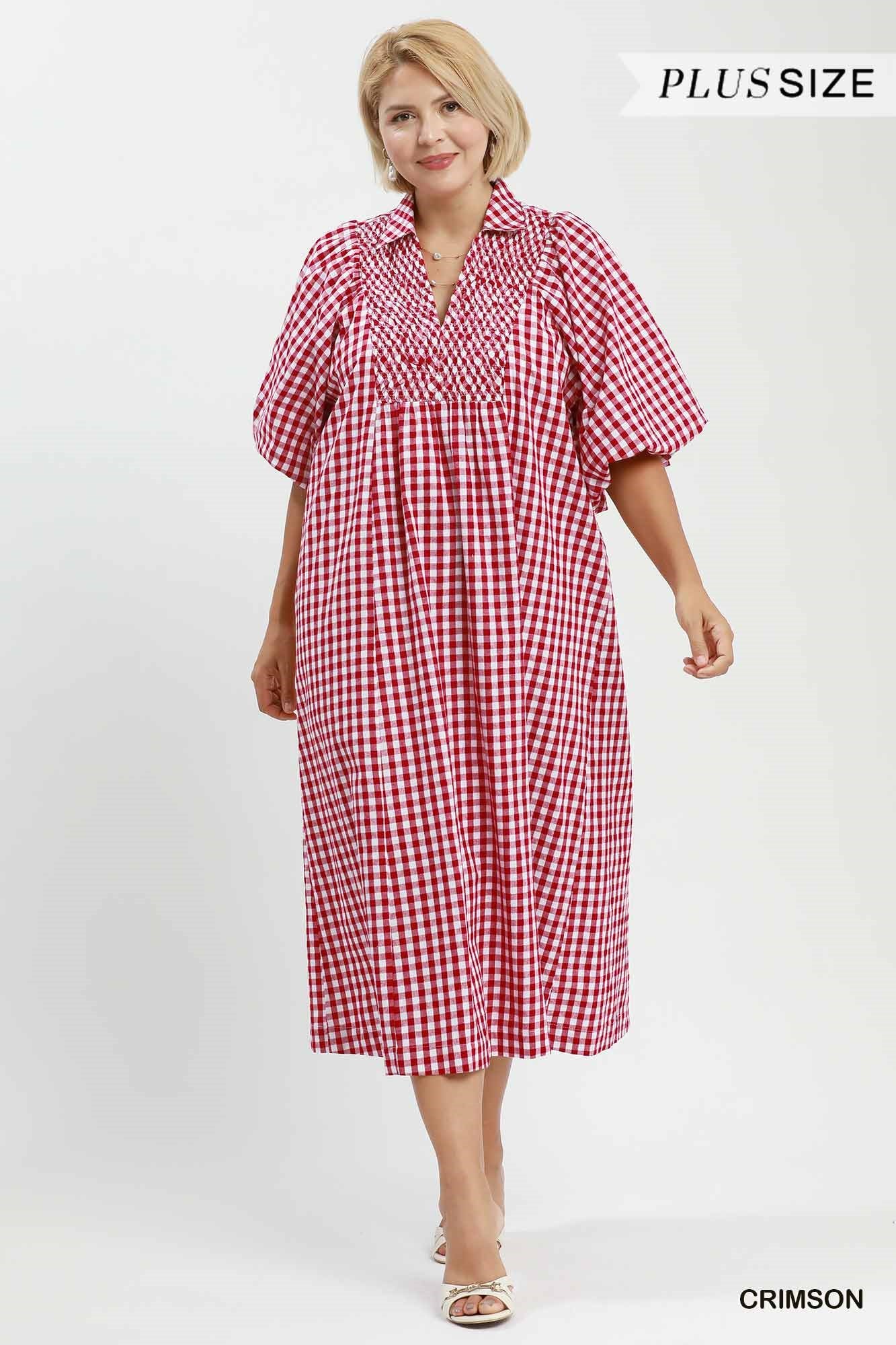 The Savannah Gingham Dress in Crimson (Curvy)