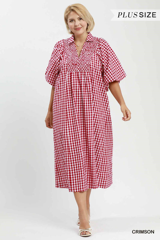 The Savannah Gingham Dress in Crimson (Curvy)