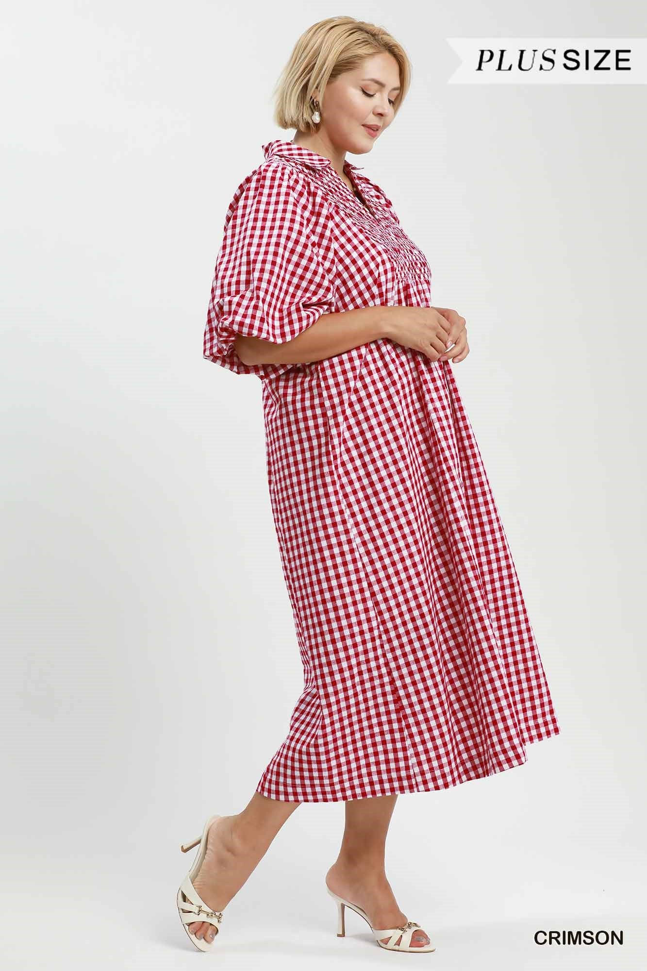 The Savannah Gingham Dress in Crimson (Curvy)