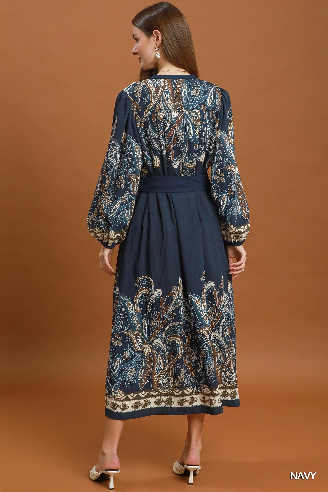 Abstract Print Tie Waist Midi Dress