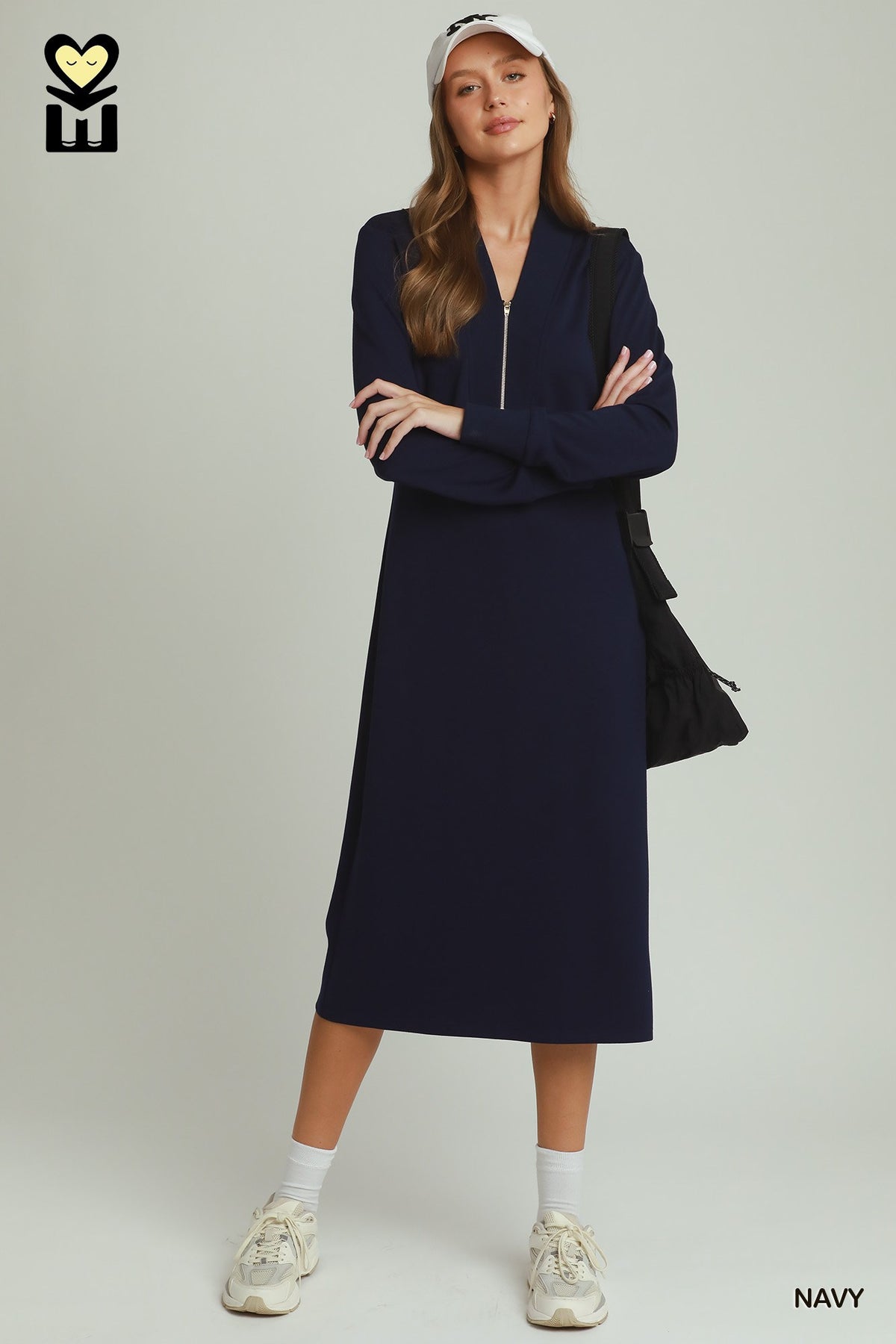 LuxeKnit Half-Zip Midi Dress