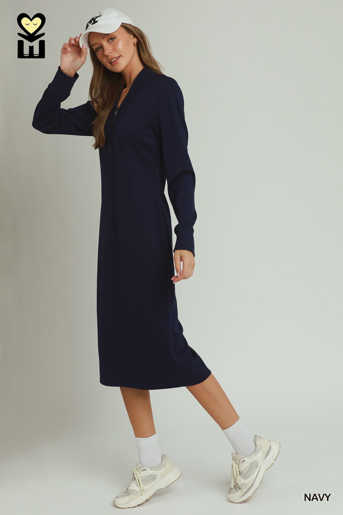 LuxeKnit Half-Zip Midi Dress