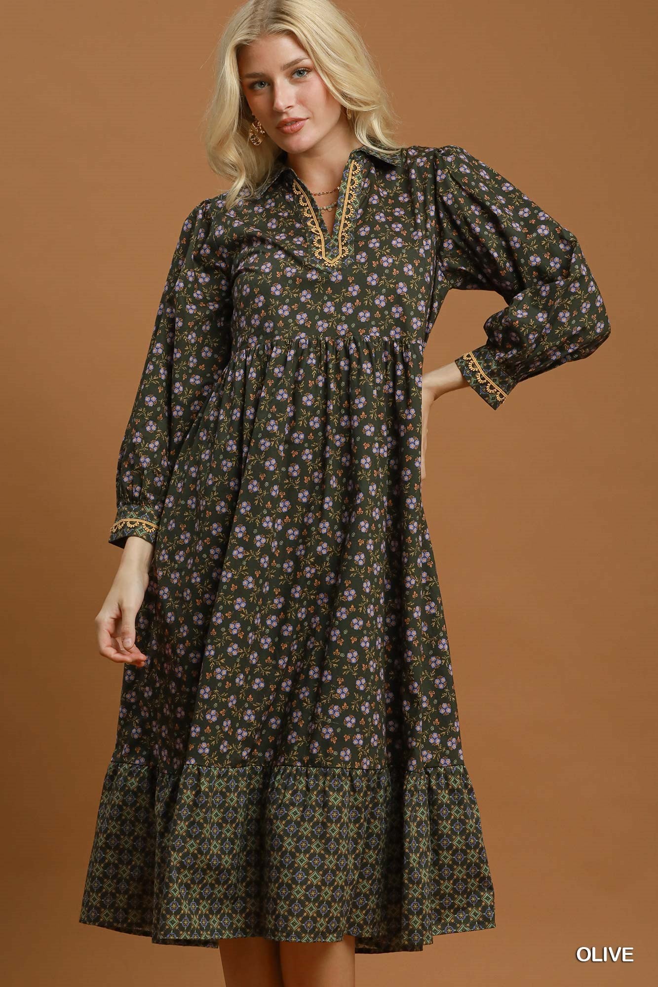 Floral Mix Media Print Midi Dress