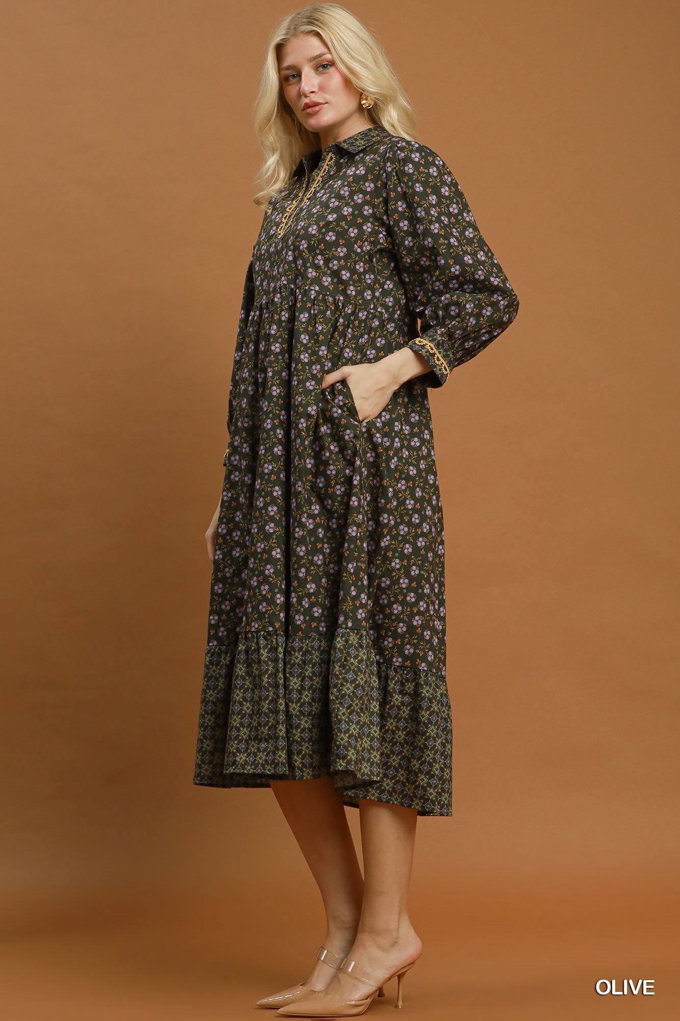Floral Mix Media Print Midi Dress