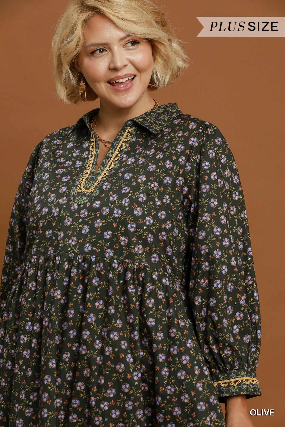 Floral Mix Media Print Midi Dress (Curvy)
