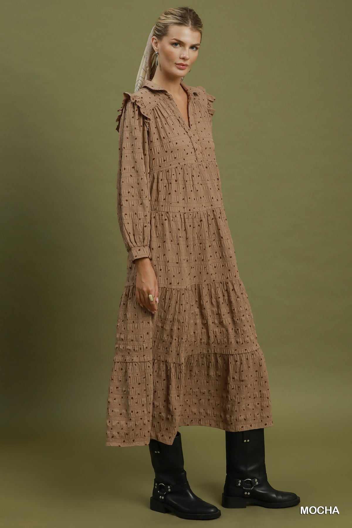 Swiss Dot Tiered Midi Dress