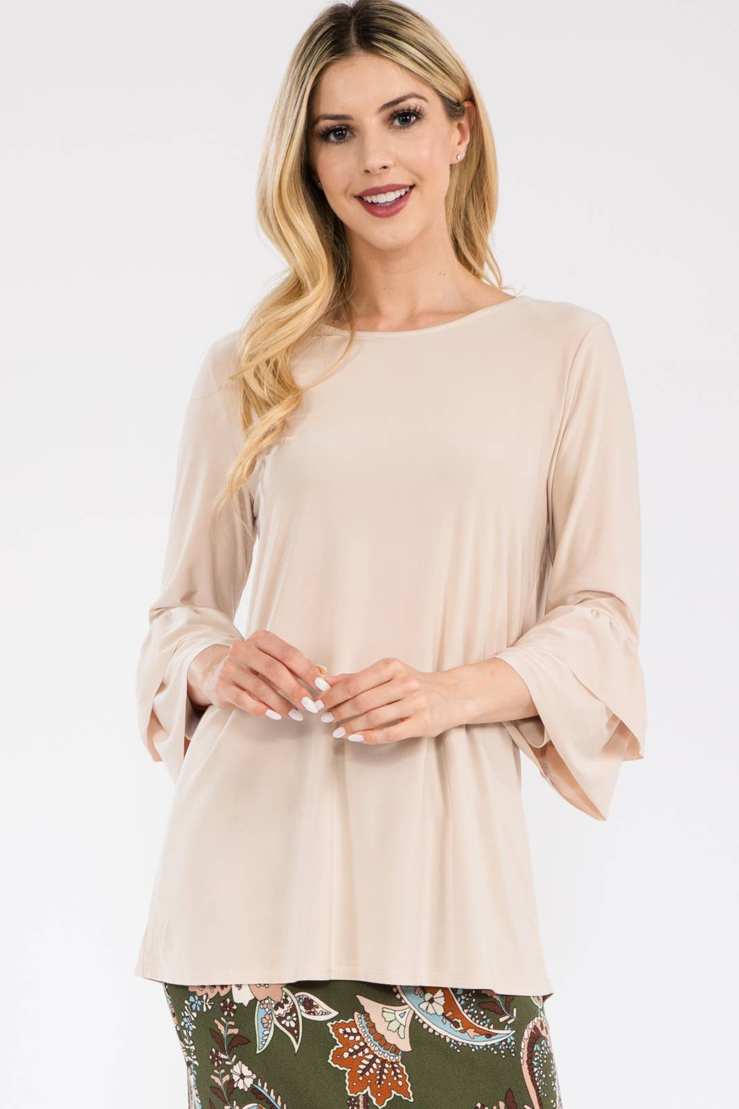 Elegant Layered Ruffle 3/4 Bell Sleeve Modest Dressy Blouse