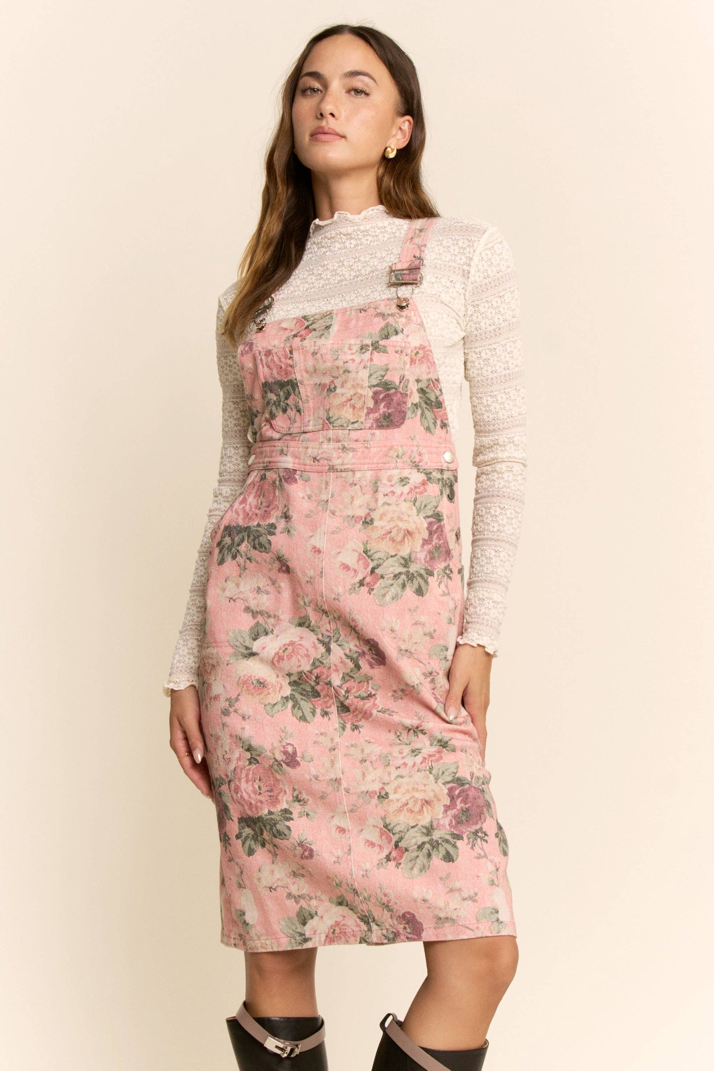 GARDEN FLOWER PRINTED DENIM SKIRTALL DRESS