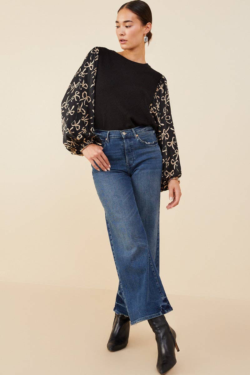 Bow Print Top (Curvy)