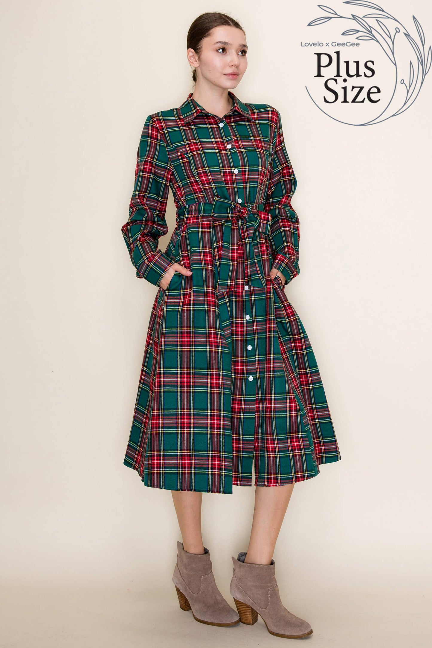 Plaid Midi Dress (Curvy)