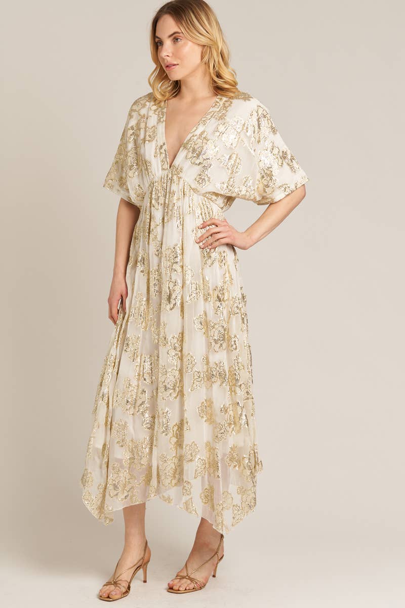 V-Neck Kimono Sleeve Maxi Dress