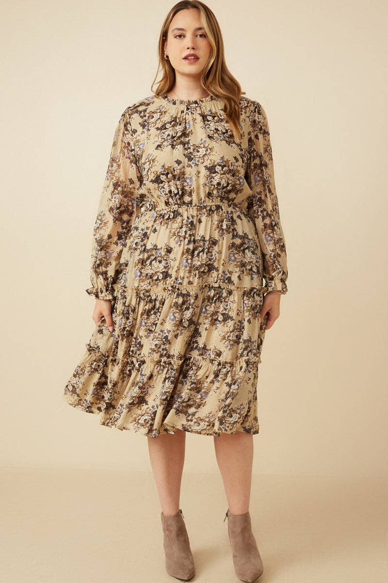 Romantic Floral Ruffle Tiered Dress