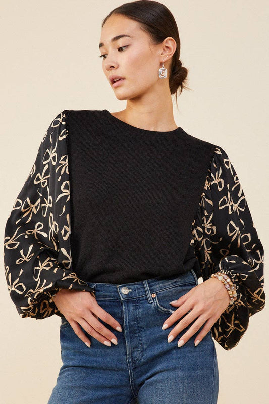 Bow Print Top (Curvy)
