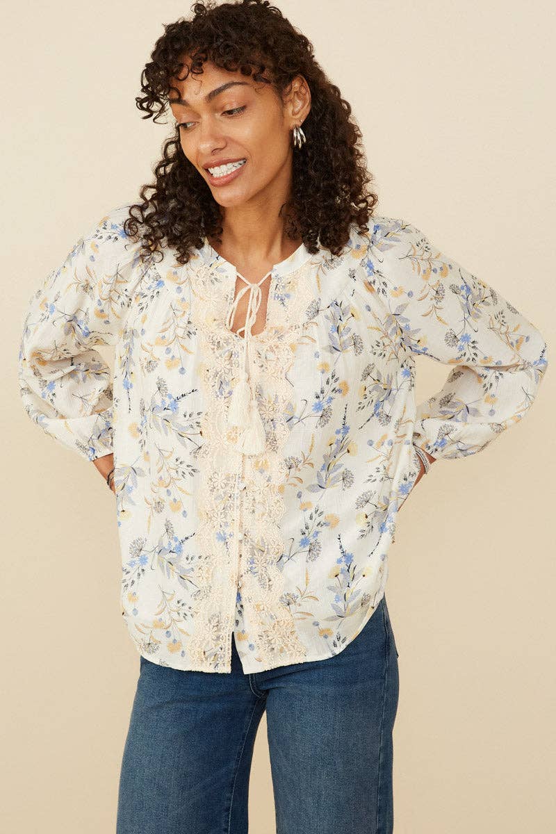 Crochet Lace Button Up Floral Blouse