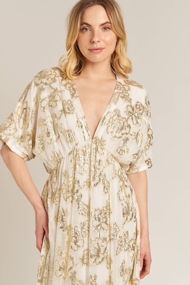 V-Neck Kimono Sleeve Maxi Dress