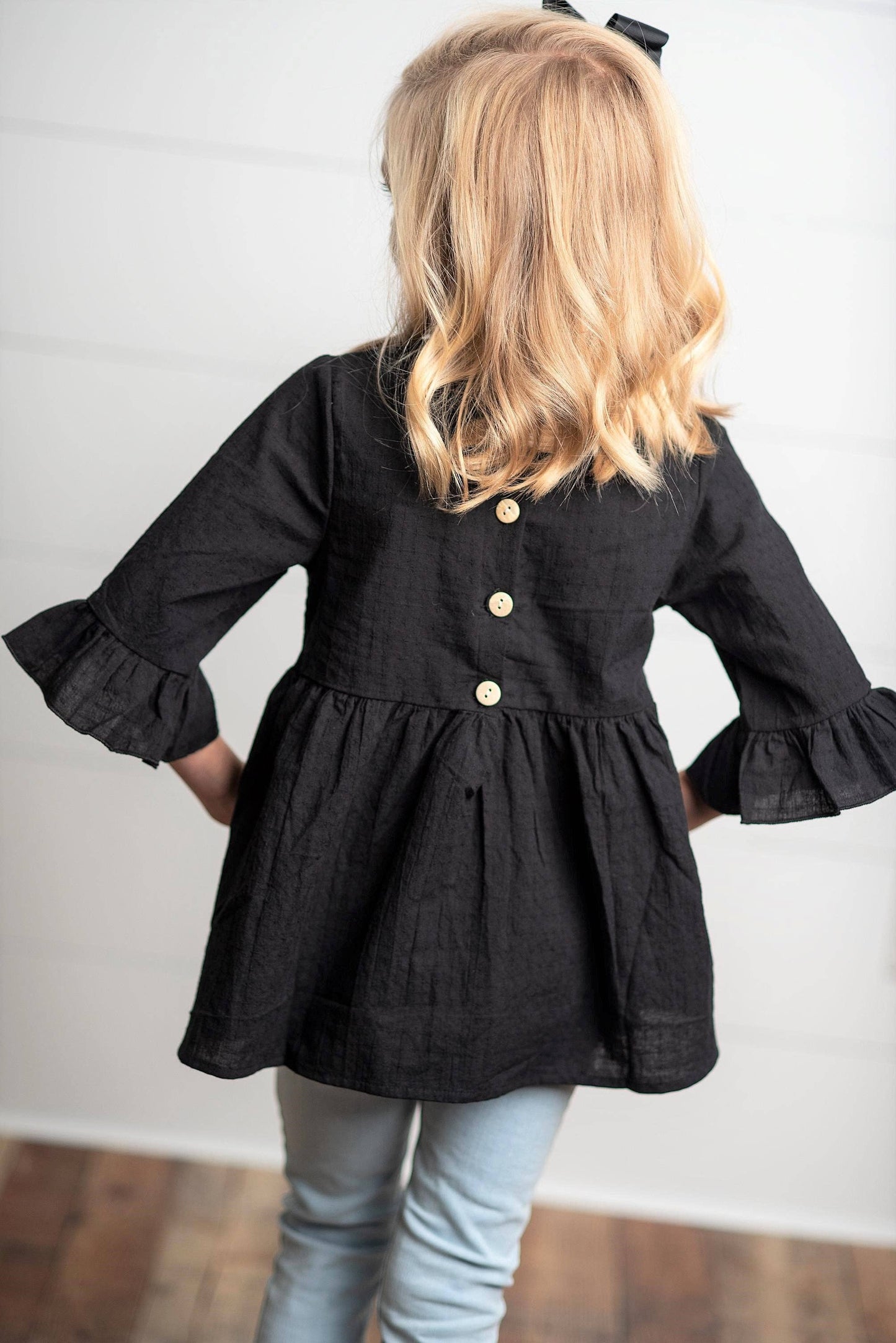 Girls Black Ruffle Long Sleeve Top