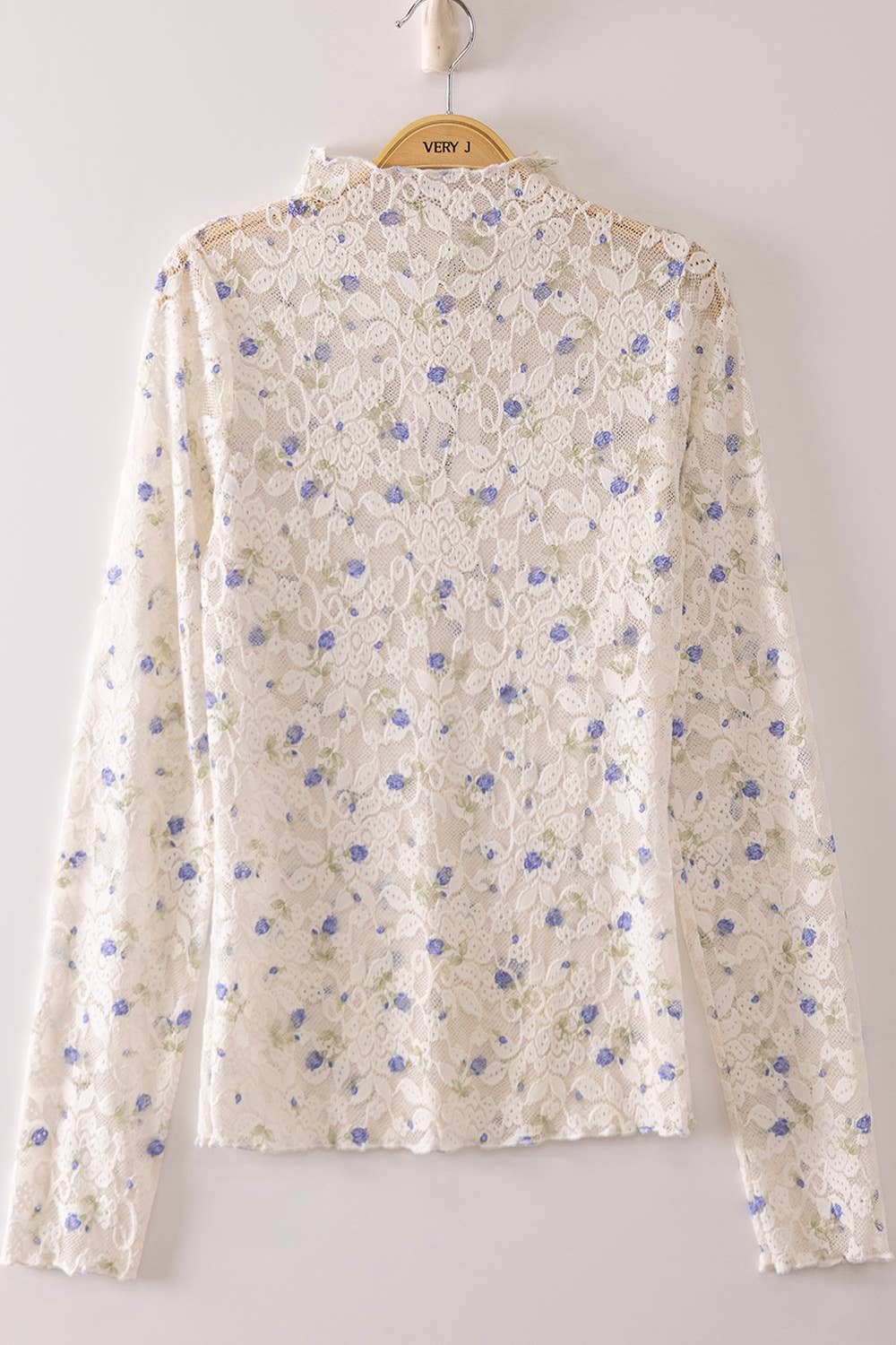 Blue Rose Fitted Mesh Lace Knit Top