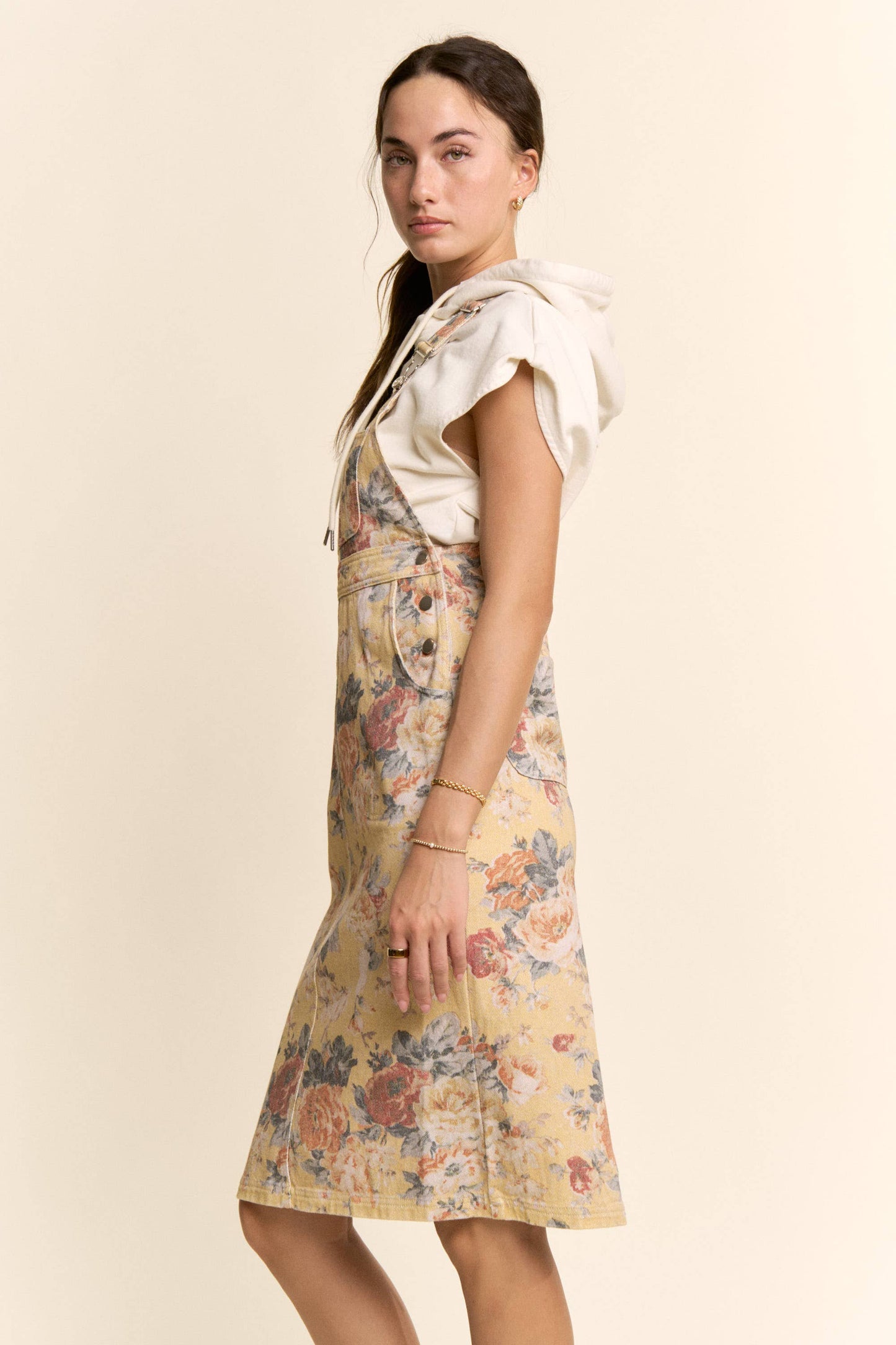 GARDEN FLOWER PRINTED DENIM SKIRTALL DRESS