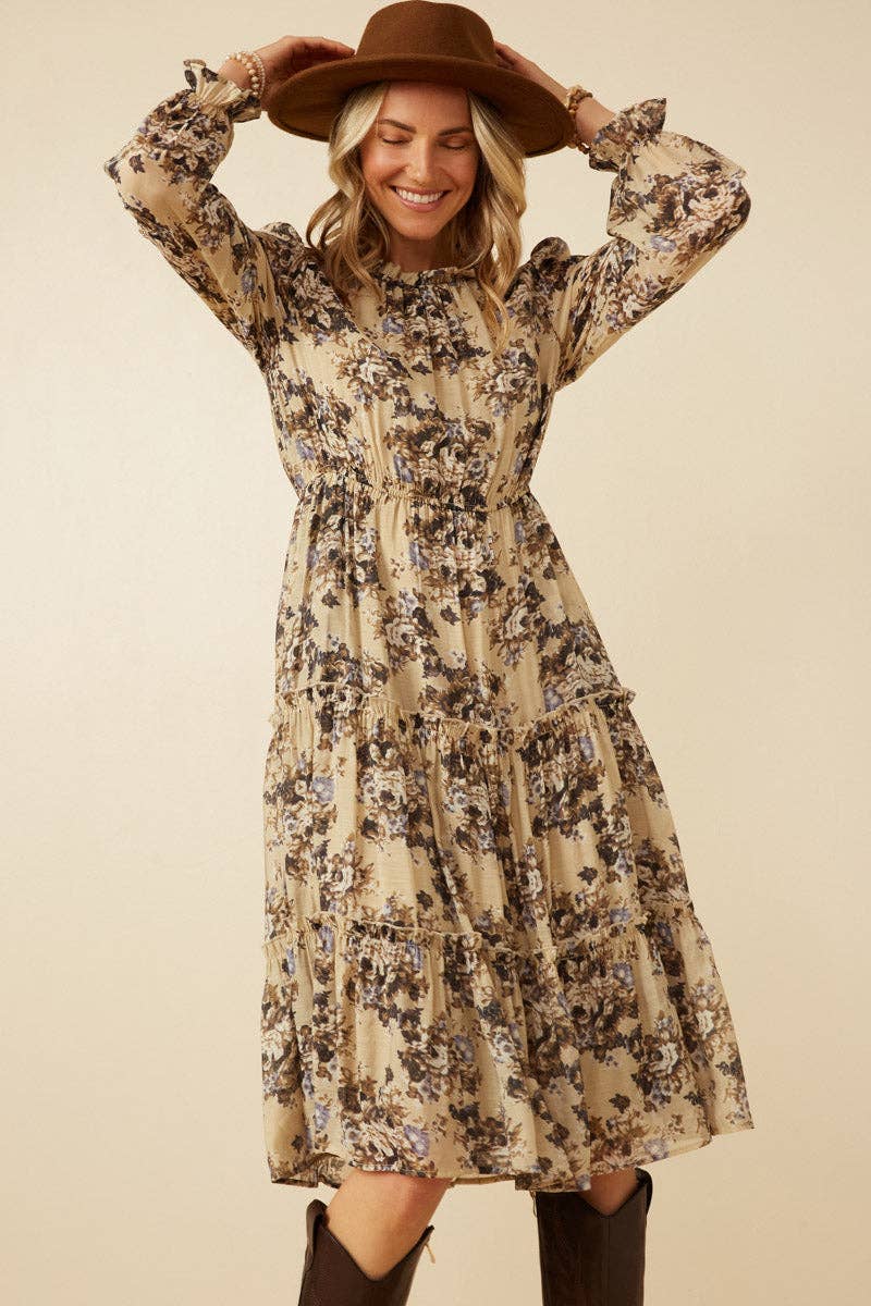 Romantic Floral Ruffle Tiered Dress