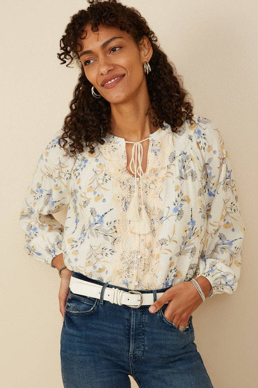 Crochet Lace Button Up Floral Blouse