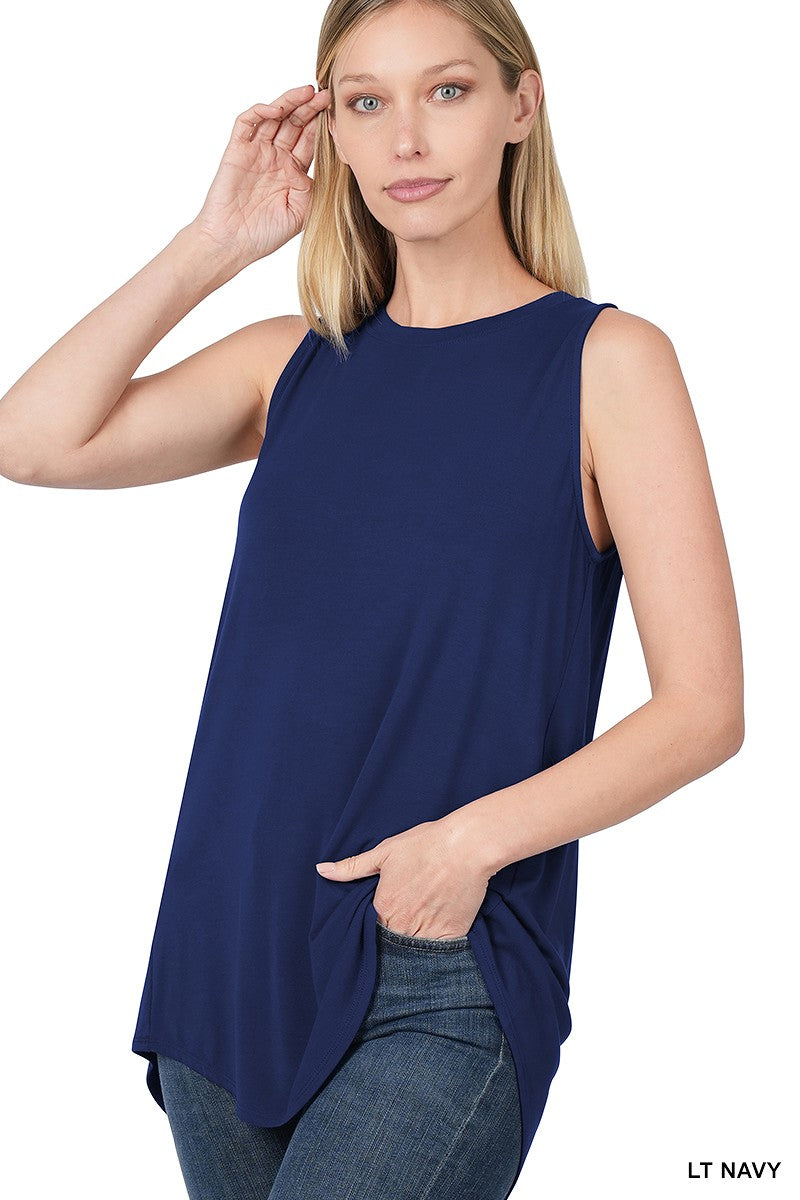 Soft Rayon Blend Sleeveless Tank Top | High-Low Layering Tunic