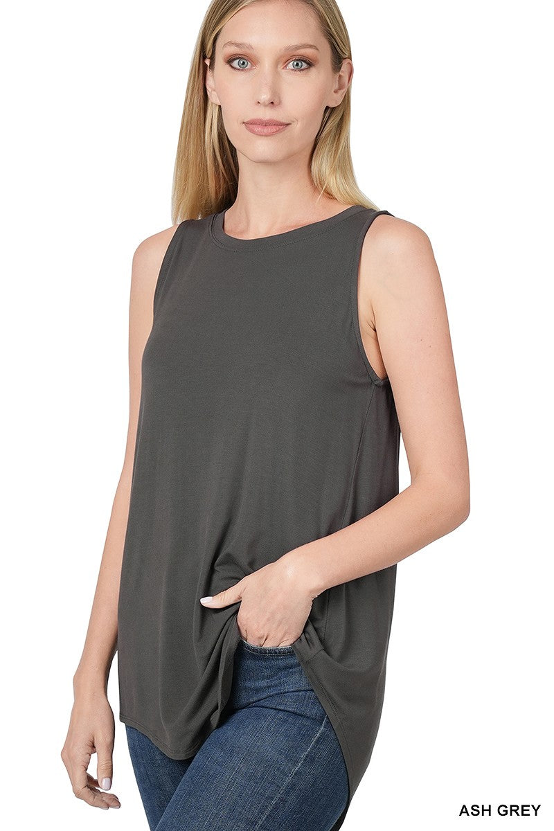 Soft Rayon Blend Sleeveless Tank Top | High-Low Layering Tunic
