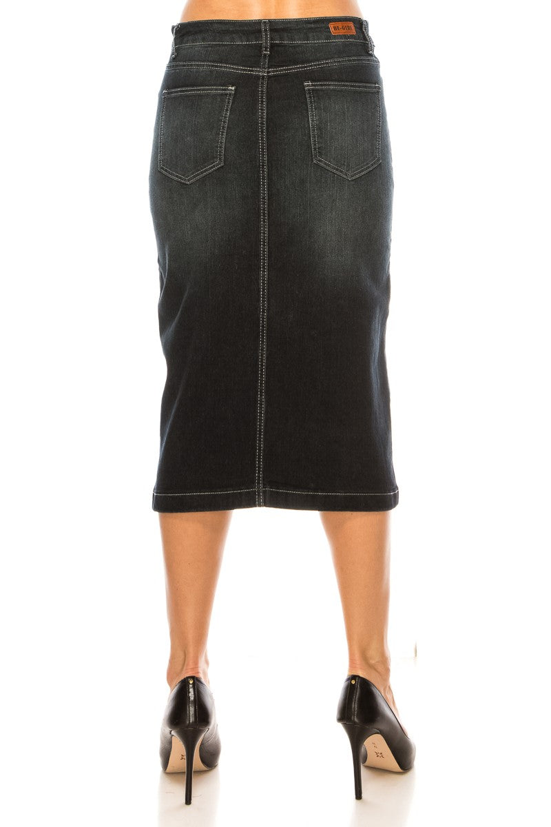 Black Wash Denim Skirt