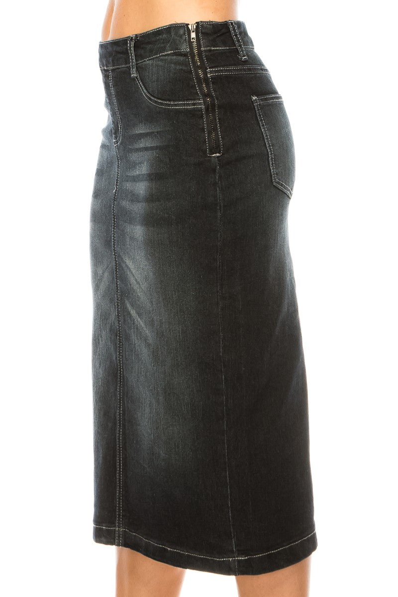 Black Wash Denim Skirt