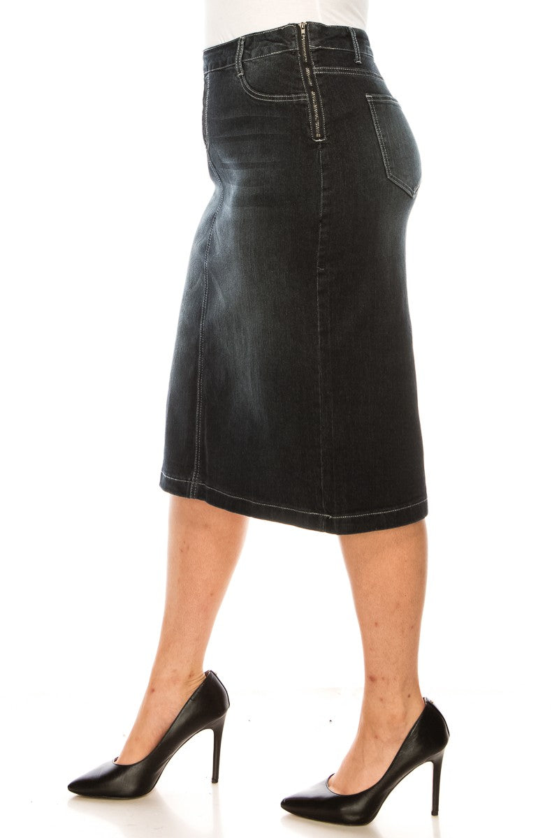 Black Wash Denim Skirt (PLUS)