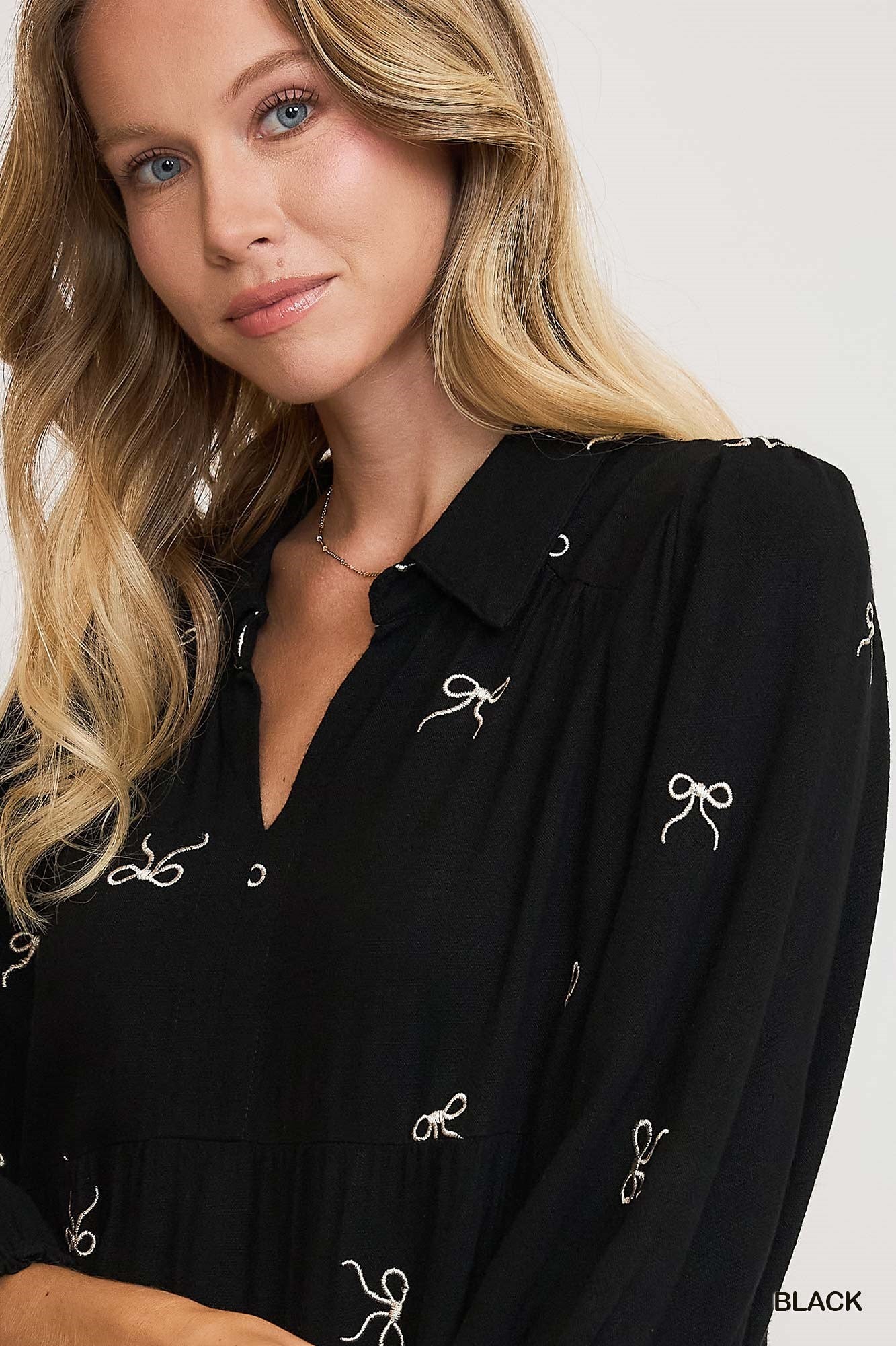 Bow Embroidered Dress