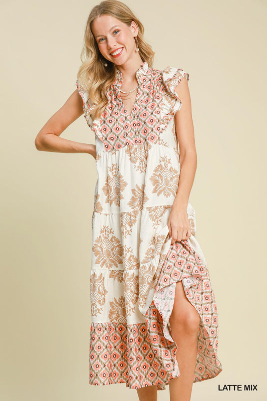 Women's Floral Print Ruffle Tiered Midi Dress