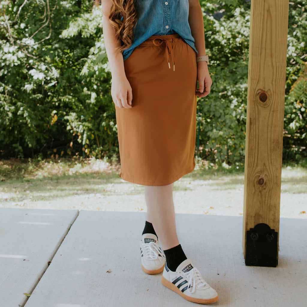 Modest Caramel Latte Everyday Skirt with Shorts - Comfortable & Versatile