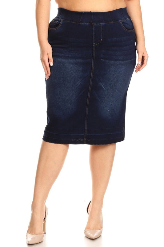 Dk Indigo Denim Skirt (Curvy)