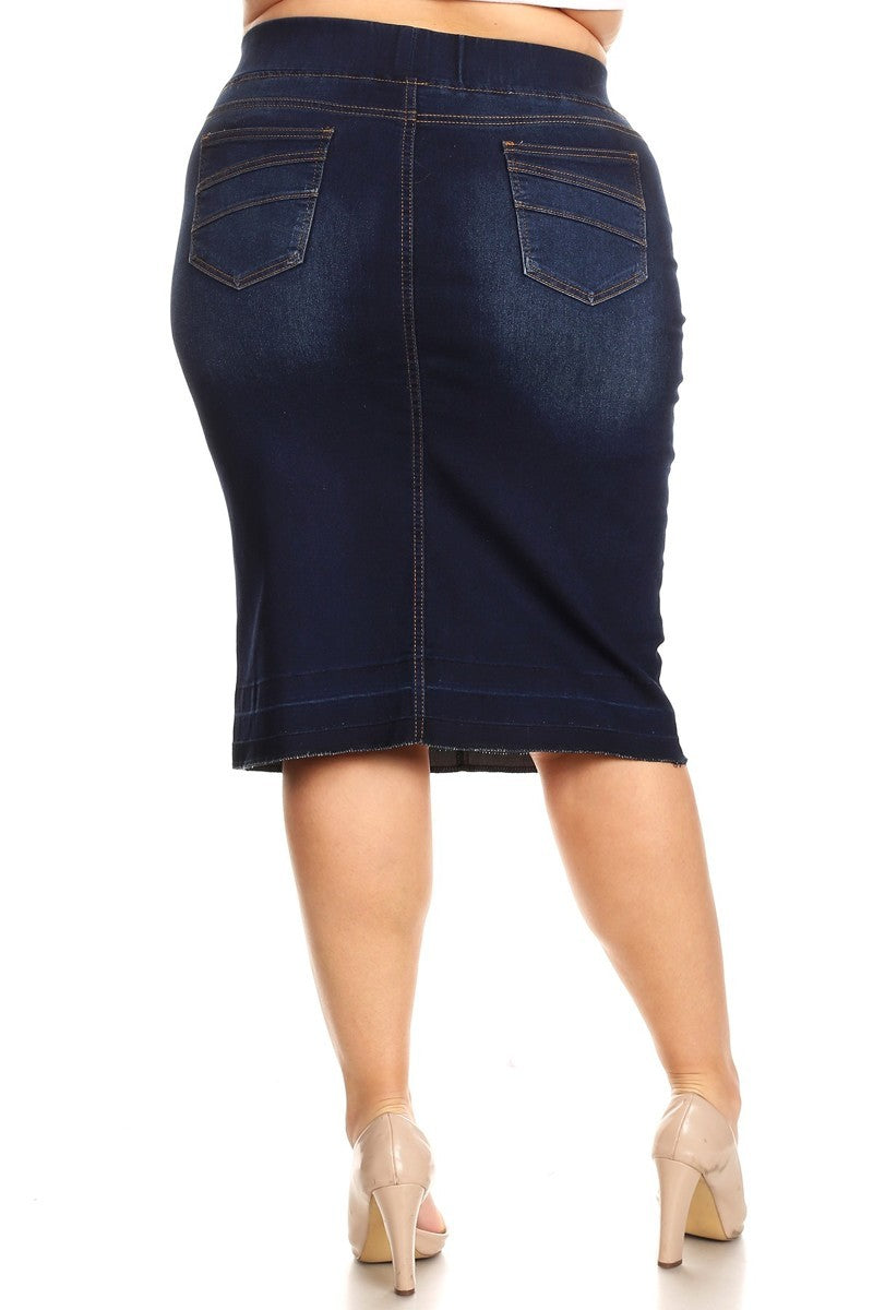 Dk Indigo Denim Skirt (Curvy)