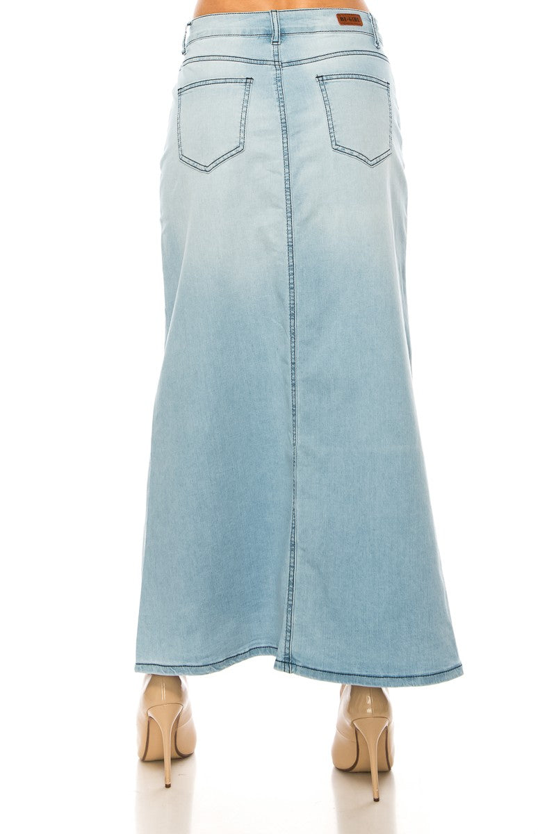 Plus Size Light Wash A-Line Stretch Denim Maxi Skirt