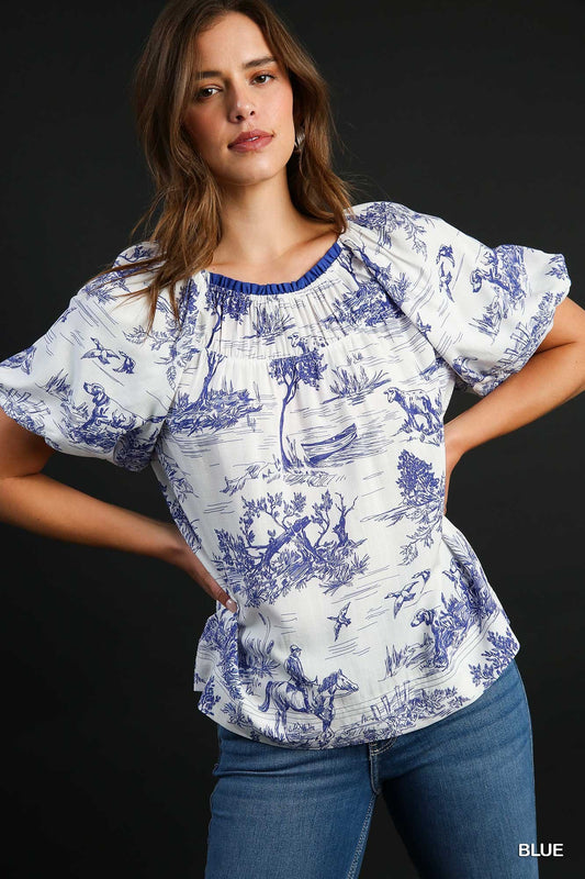 Blue Toile Top