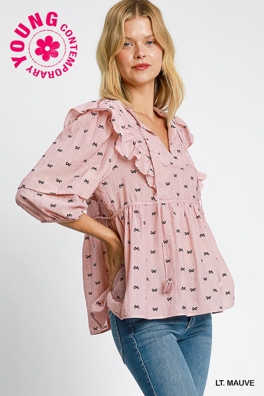 Bow Print Peplum Top