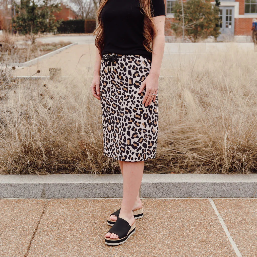Modest Leopard Print Midi Skirt with Shorts