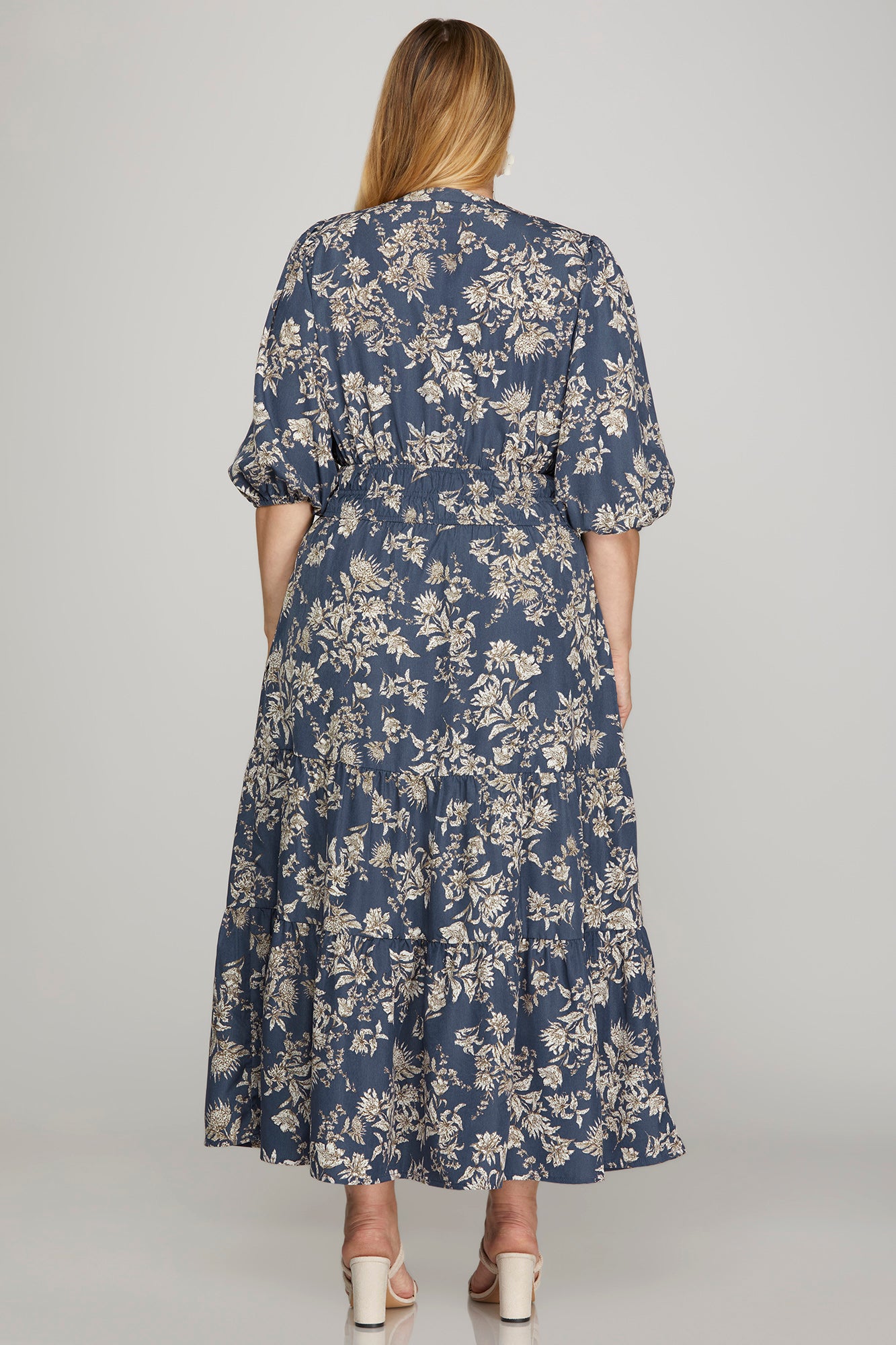 Dusty Blue Floral Dress (Curvy)