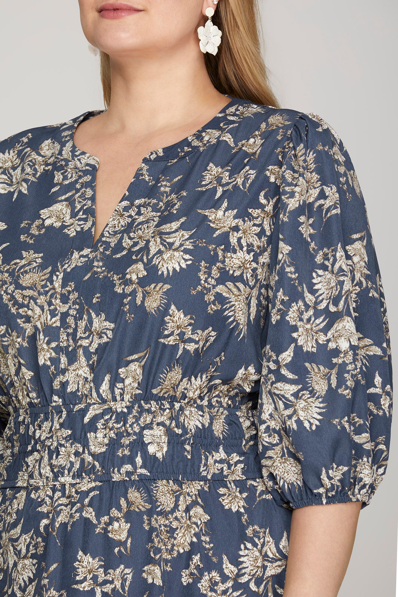 Dusty Blue Floral Dress (Curvy)