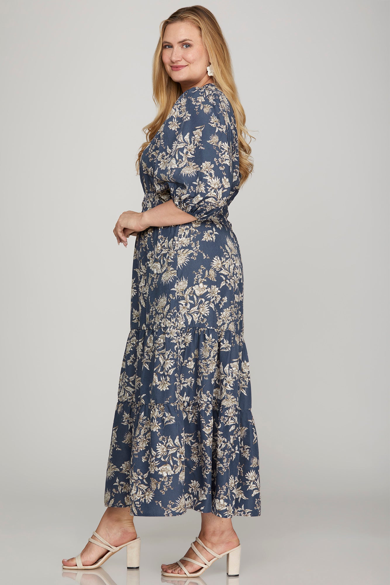 Dusty Blue Floral Dress (Curvy)