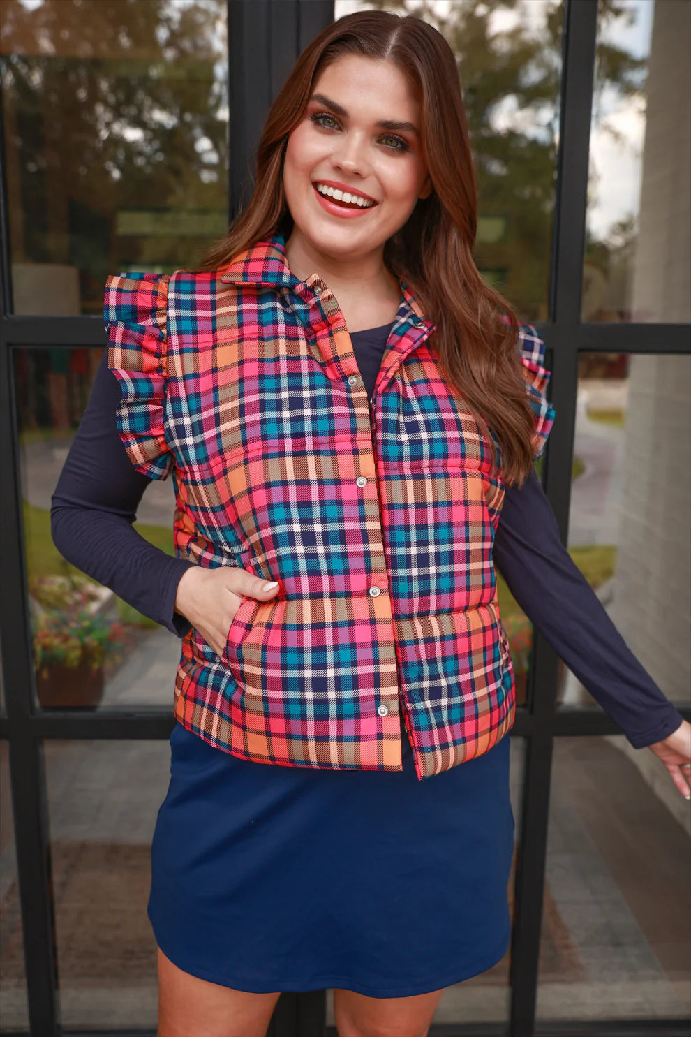 Patterned In Plaid Puffer Vest
