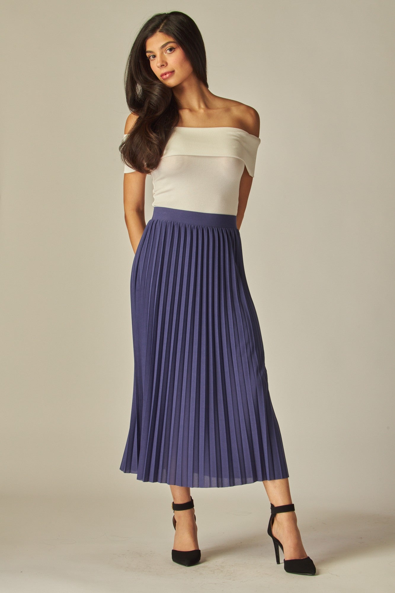 Matte Satin Pleated Maxi Skirt