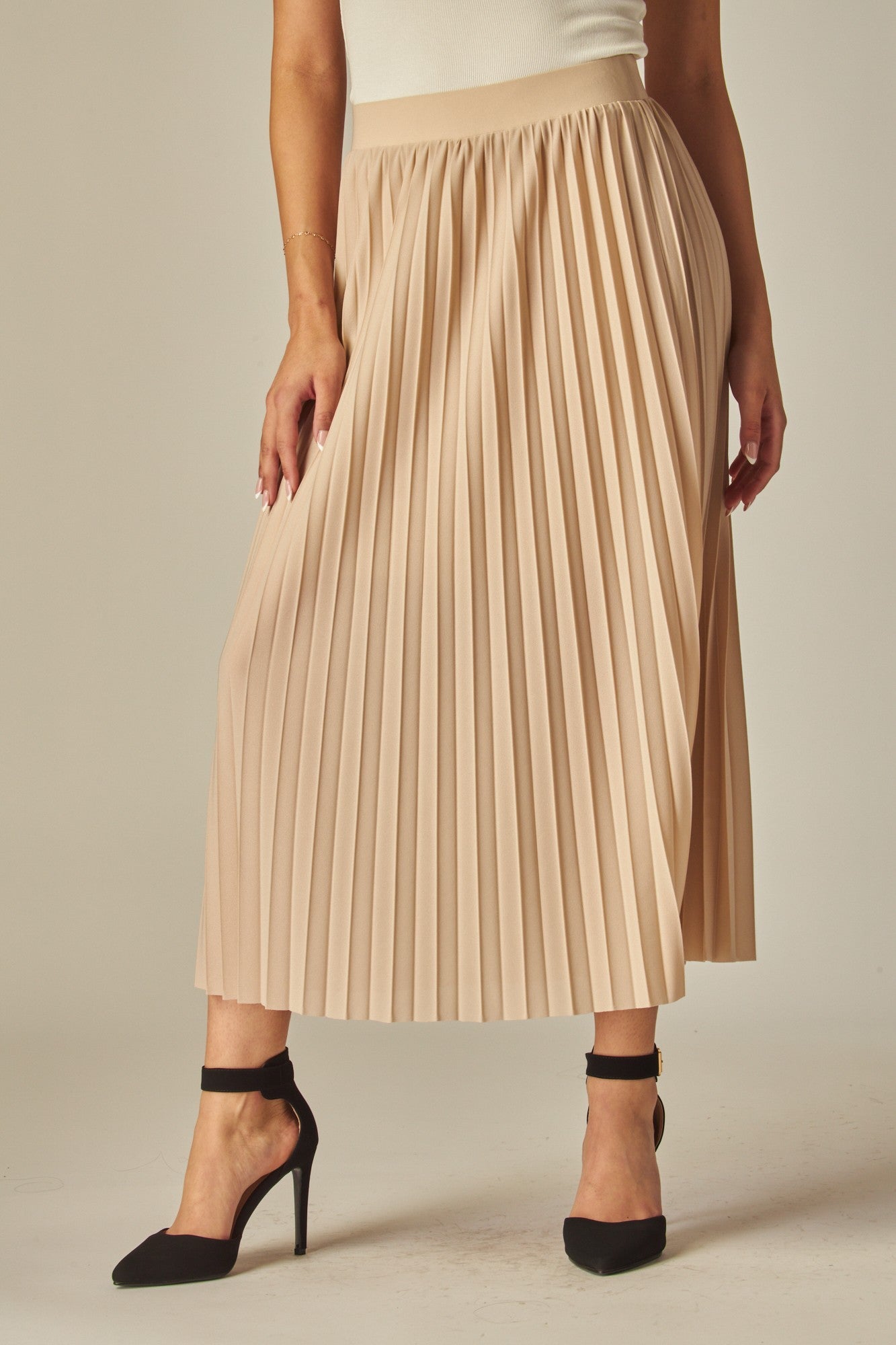 Matte Satin Pleated Maxi Skirt