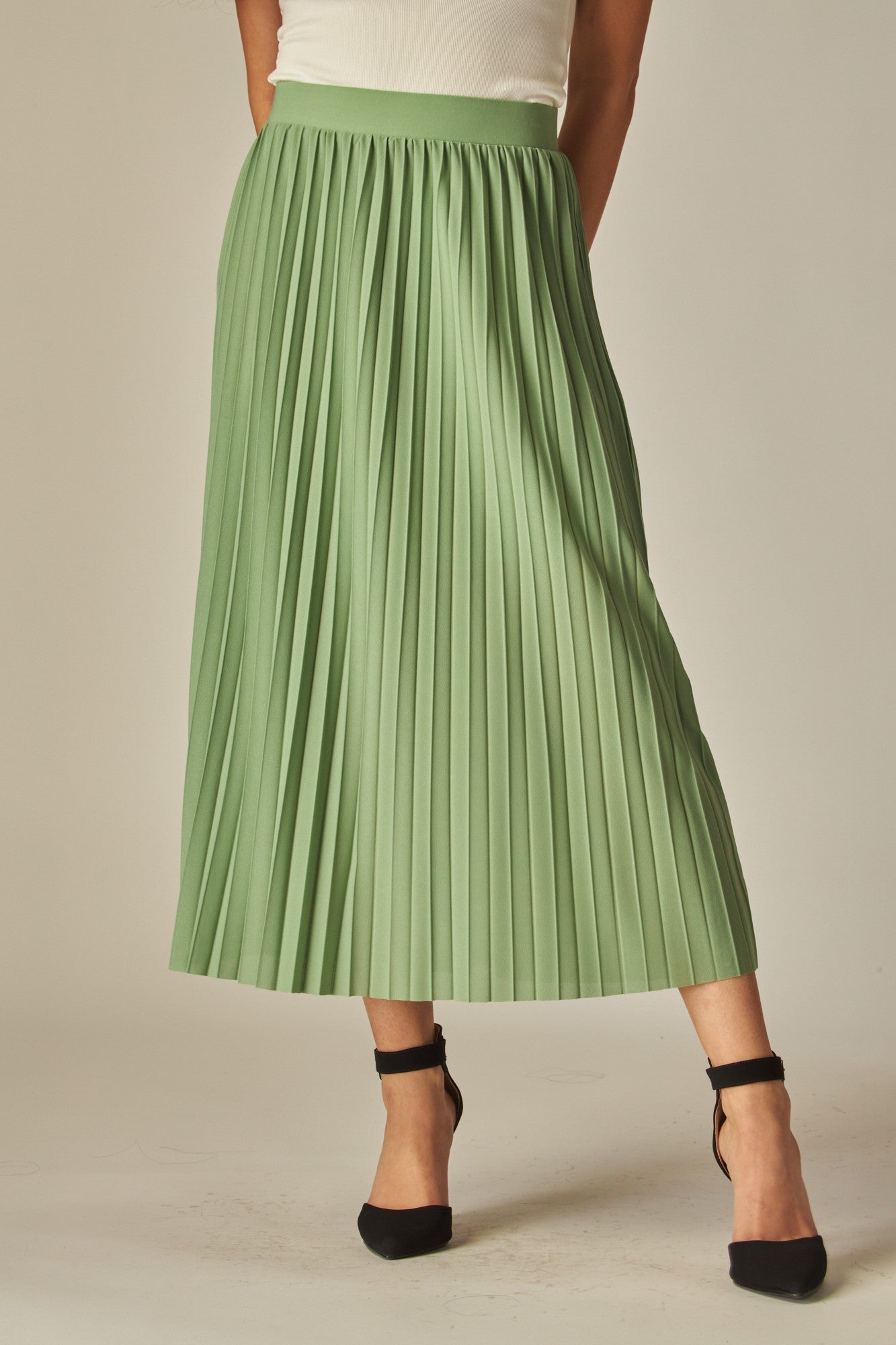 Matte Satin Pleated Maxi Skirt