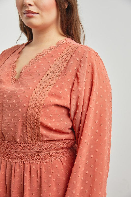 A-Line Woven Long Sleeve Midi Dress for Women - Elegant Casual