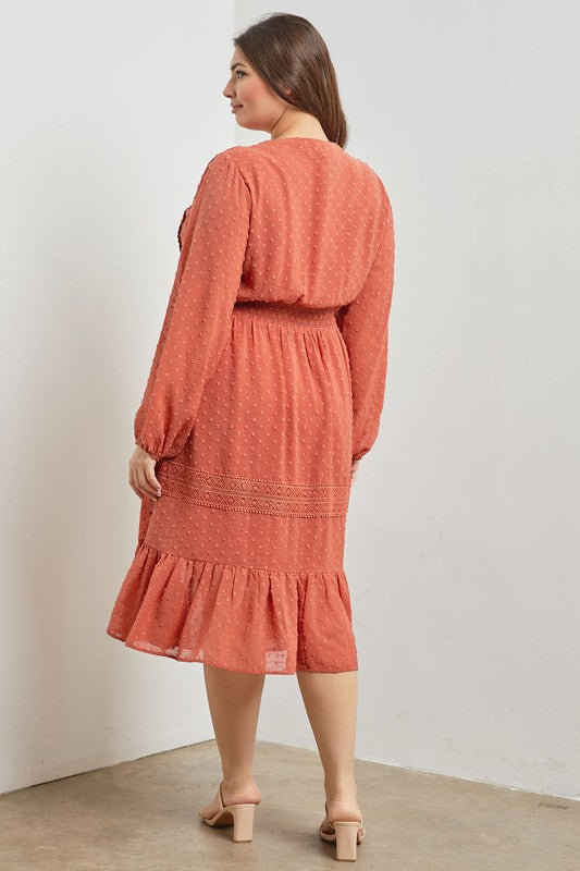 A-Line Woven Long Sleeve Midi Dress for Women - Elegant Casual