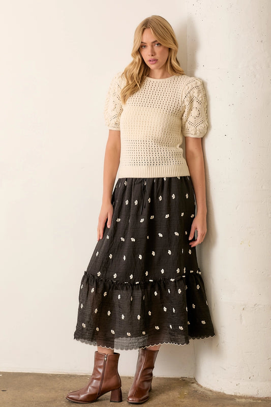 Black Printed Floral Skirt