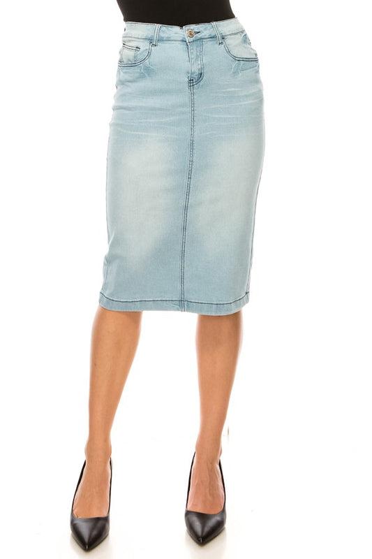 Retro Whitewashed Denim Skirt