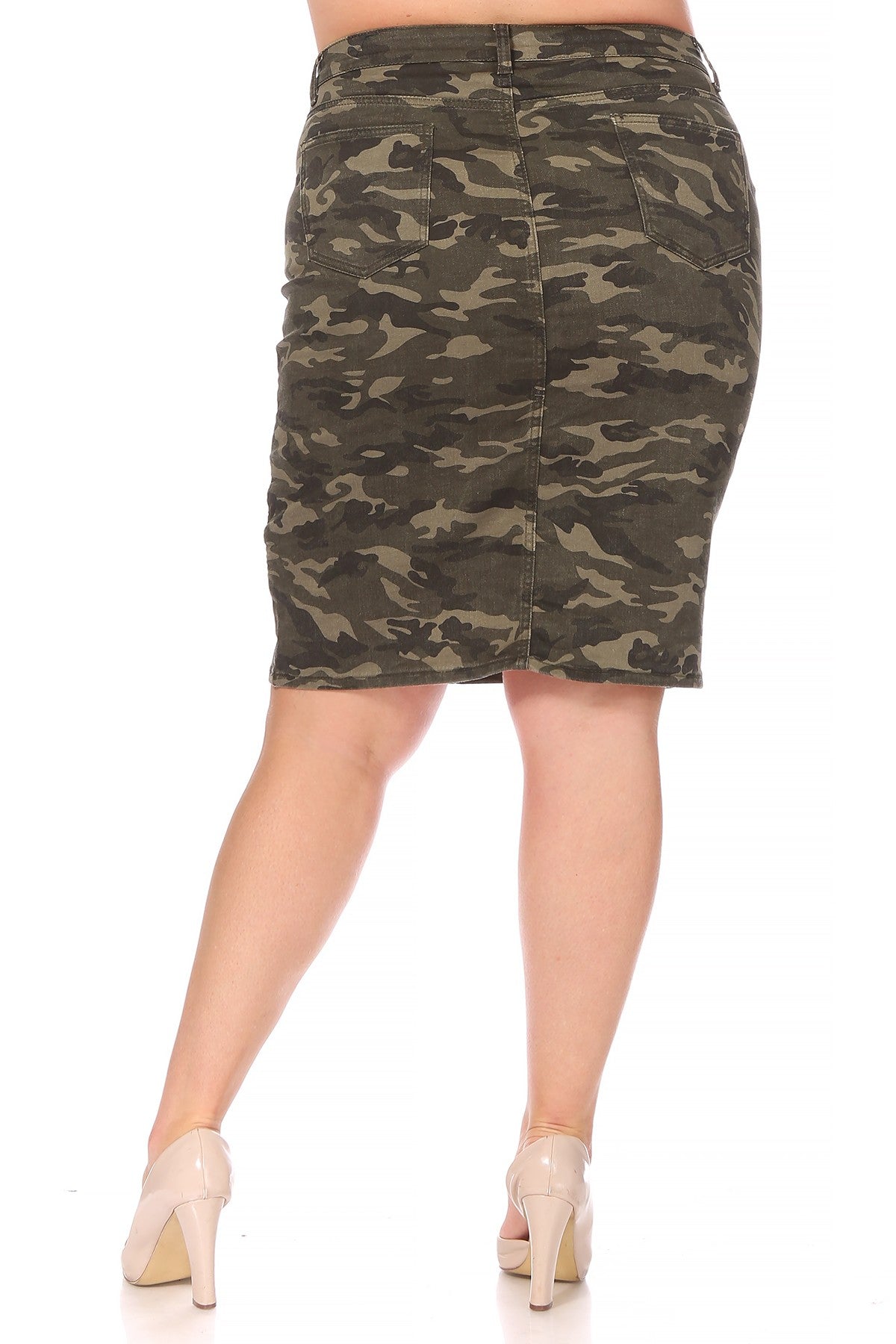 Camo Low Moto Denim Skirt Plus